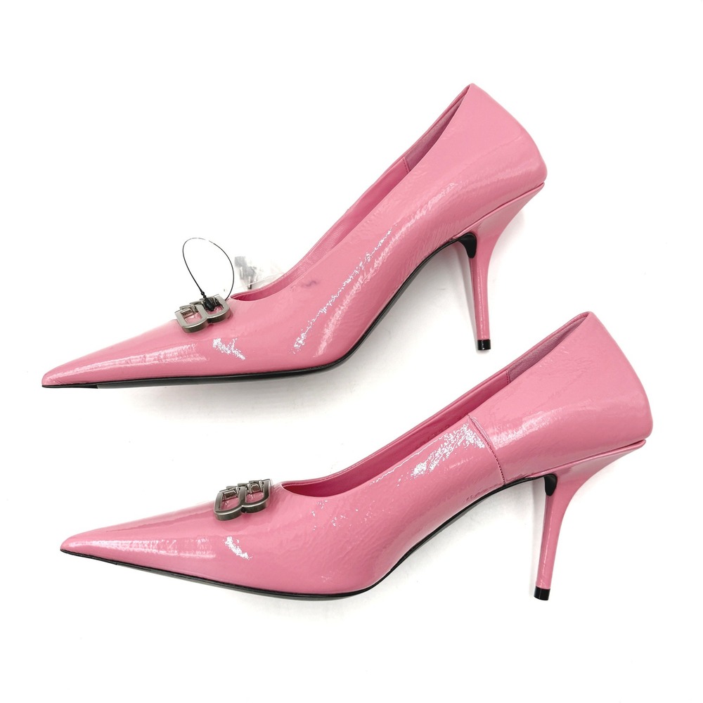 Balenciaga BB Square Knife Pumps Pink Patent Leather Pointed Tie Sz 38 / 8 - Picture 10 of 14